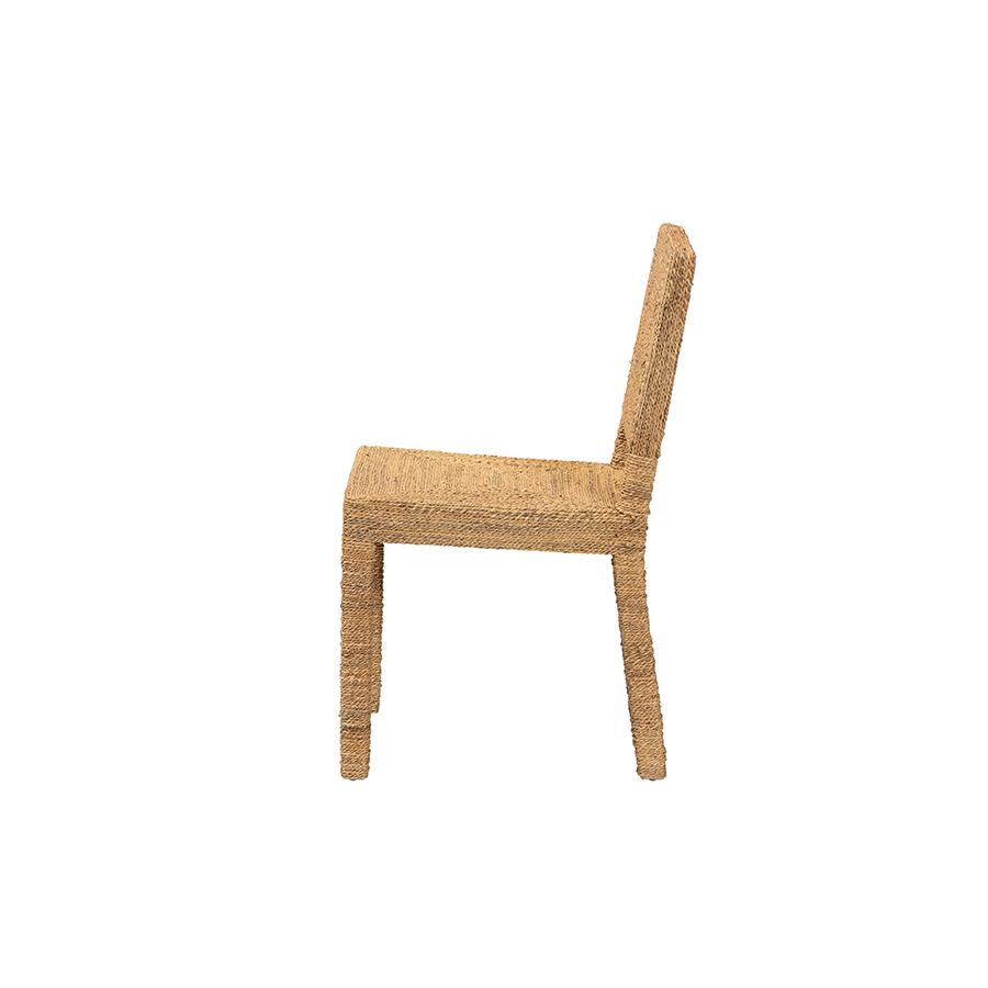 Anfield Modern Bohemian Natural Seagrass and Mahogany Wood Dining Chair. Picture 3
