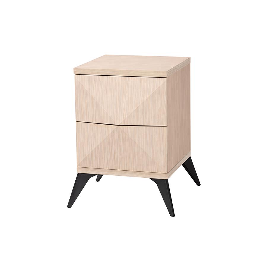 Modern Two-Tone Light Brown and Black Wood 2-Drawer Nightstand. Picture 1
