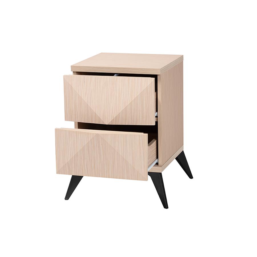 Modern Two-Tone Light Brown and Black Wood 2-Drawer Nightstand. Picture 2