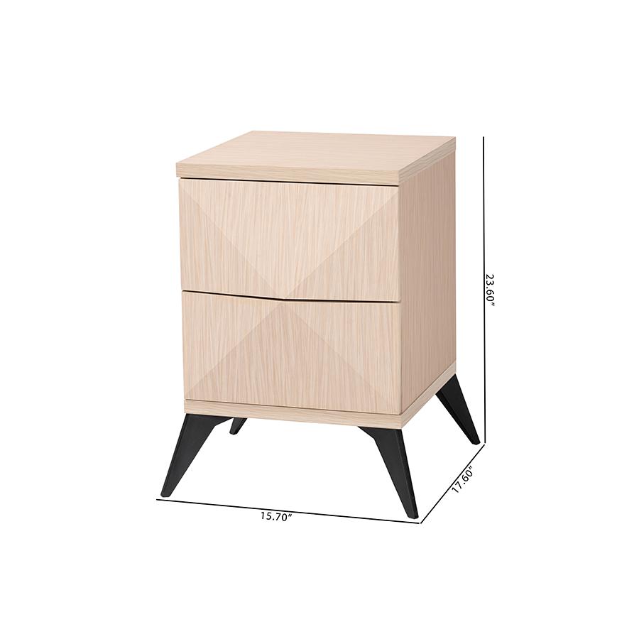 Modern Two-Tone Light Brown and Black Wood 2-Drawer Nightstand. Picture 9