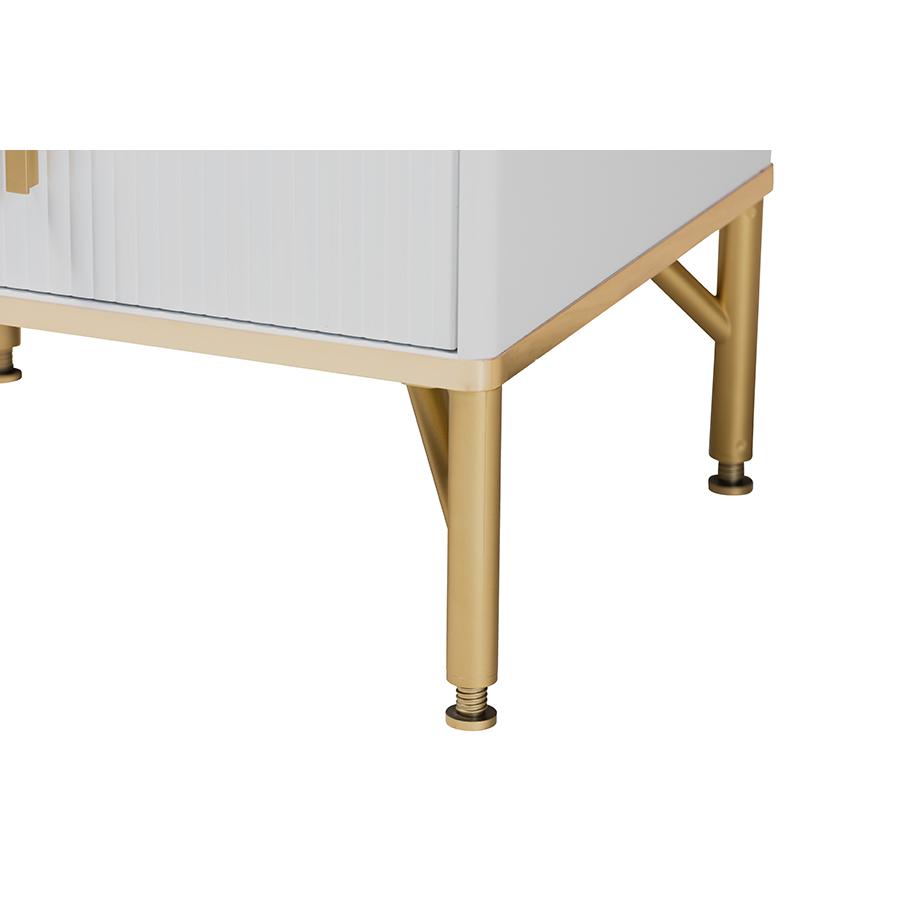 Lilac Modern Glam White Wood and Gold Metal 2-Drawer Nightstand. Picture 6