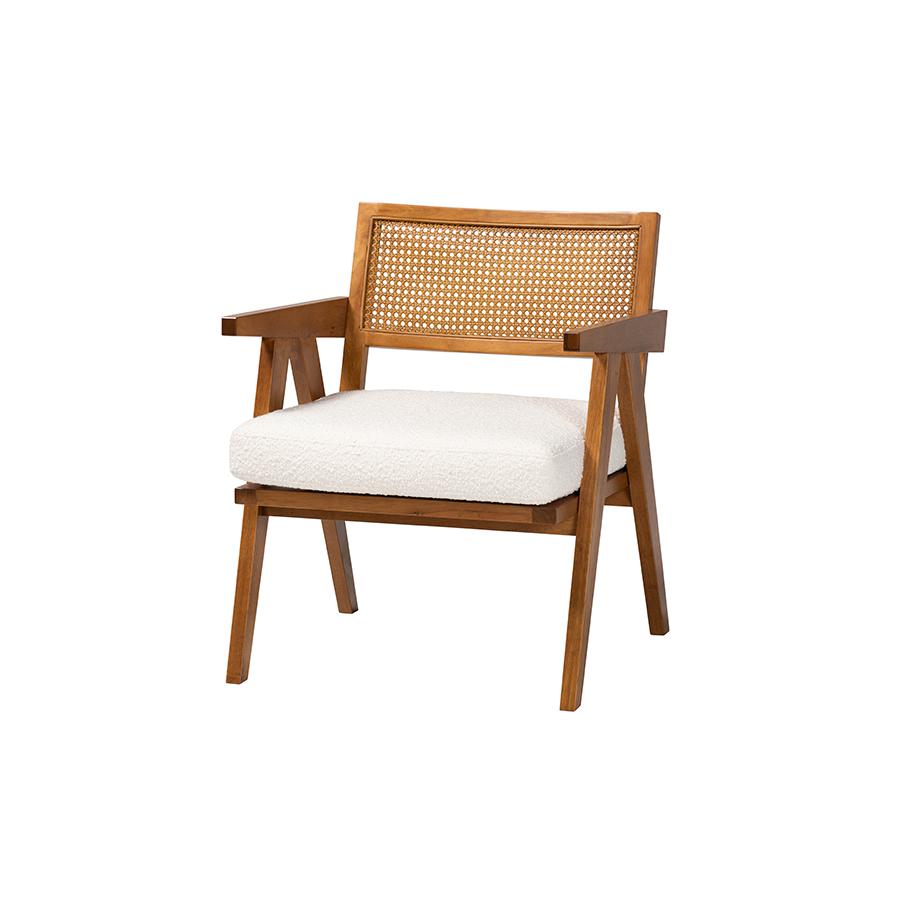 Jetsam Japandi Cream Boucle Fabric and Walnut Brown Finished Wood Arm Chair. Picture 1
