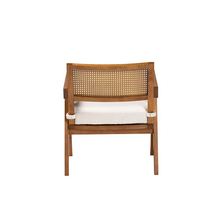 Jetsam Japandi Cream Boucle Fabric and Walnut Brown Finished Wood Arm Chair. Picture 4