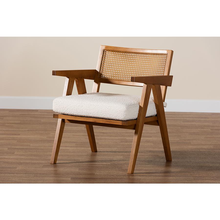 Jetsam Japandi Cream Boucle Fabric and Walnut Brown Finished Wood Arm Chair. Picture 9