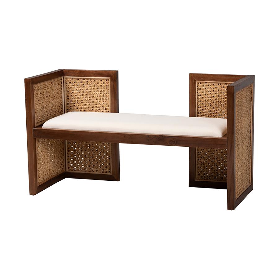 Lovina Bohemian Light Honey Rattan and Acacia Wood Accent Bench. Picture 1