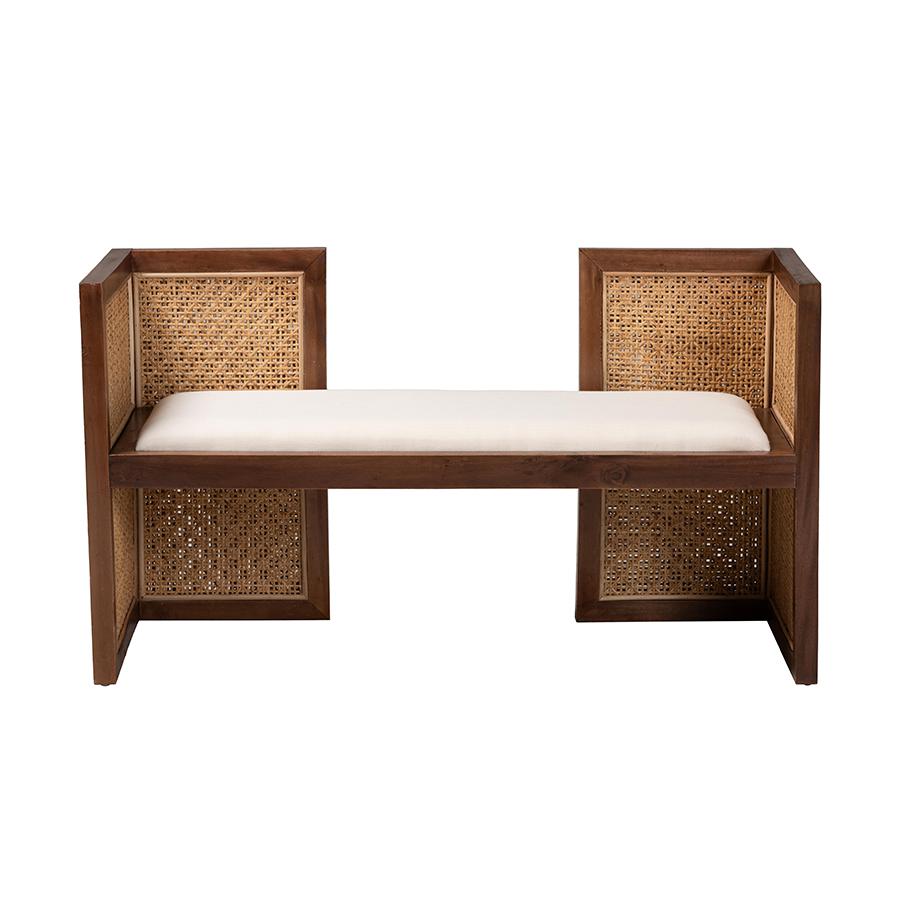 Lovina Bohemian Light Honey Rattan and Acacia Wood Accent Bench. Picture 2