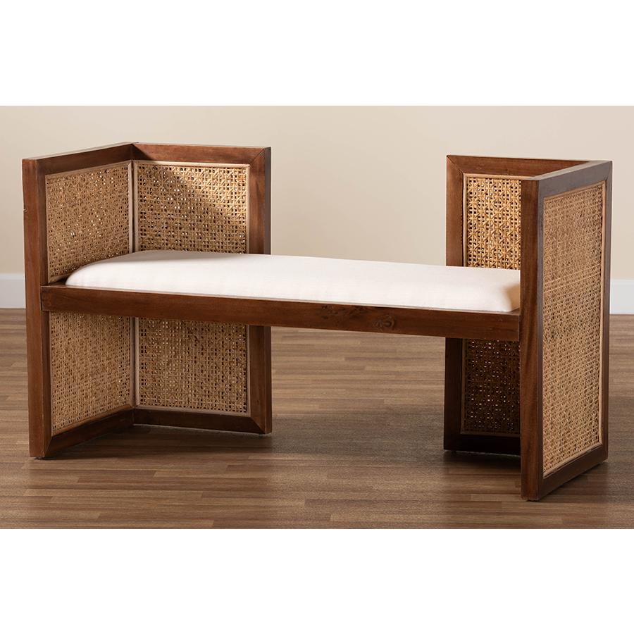 Lovina Bohemian Light Honey Rattan and Acacia Wood Accent Bench. Picture 9