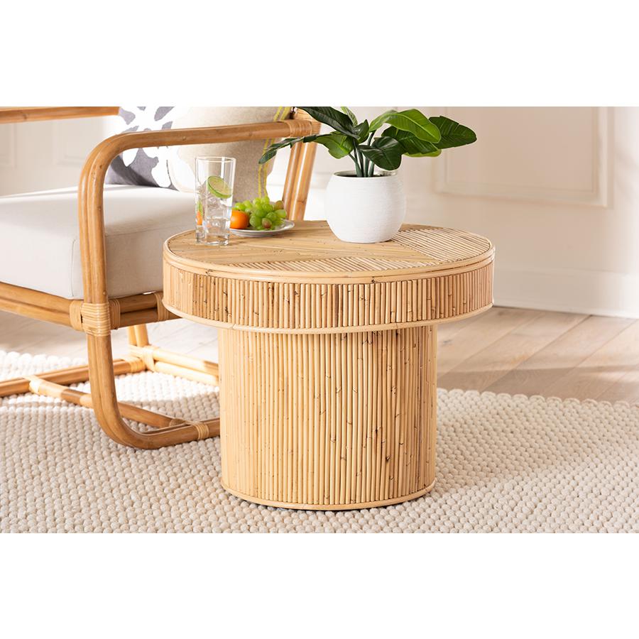 Iryna Modern Bohemian Natural Rattan End Table. Picture 6