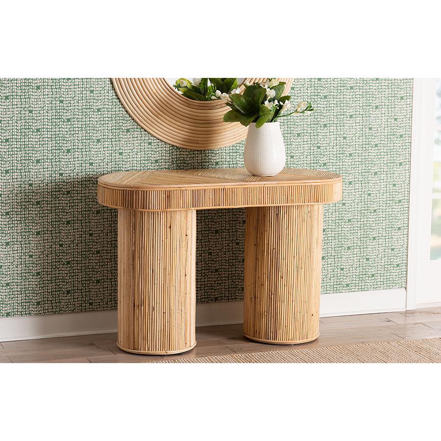 Iryna Modern Bohemian Natural Rattan Console Table. Picture 7