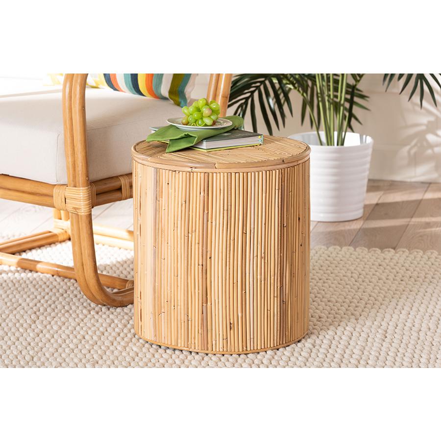 Milagra Modern Bohemian Natural Rattan End Table. Picture 6