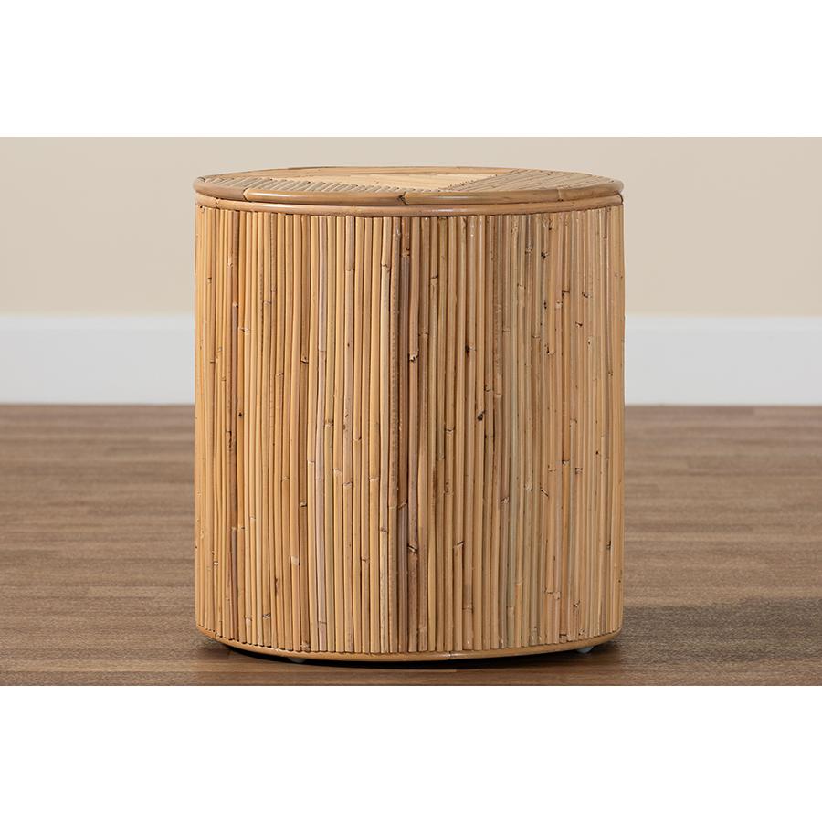 Milagra Modern Bohemian Natural Rattan End Table. Picture 7