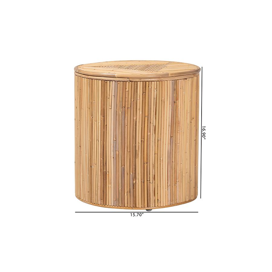 Milagra Modern Bohemian Natural Rattan End Table. Picture 8