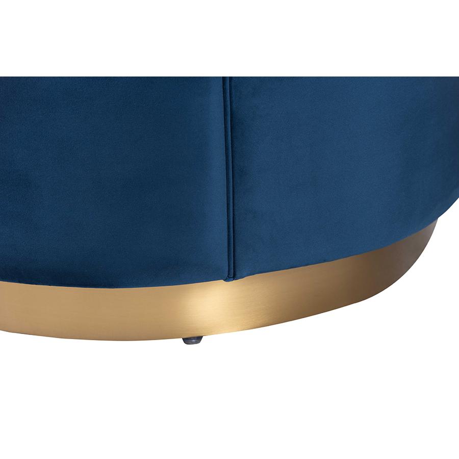 Deserae Glam and Luxe Navy Blue Velvet and Brushed Gold Metal Sofa. Picture 6
