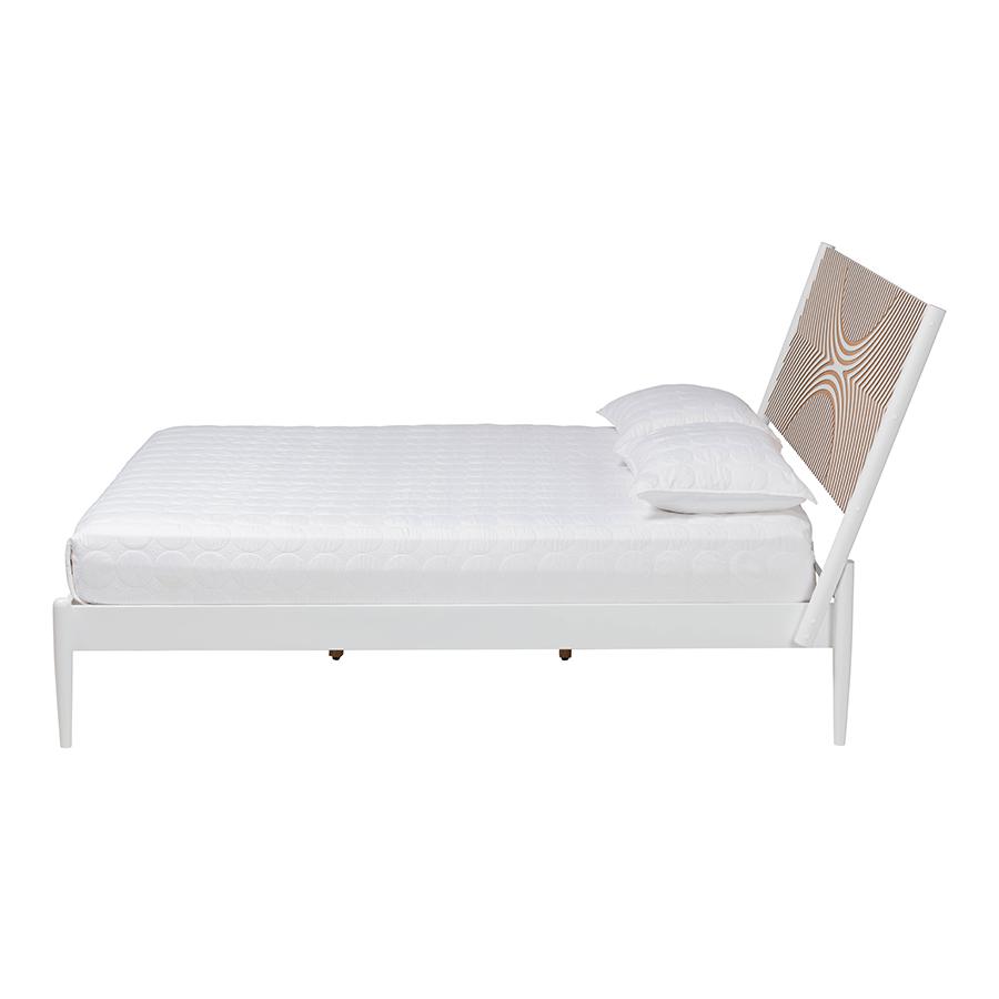 Louetta Coastal White Queen Size Platform Bed with Carved Contrasting Headboard. Picture 2