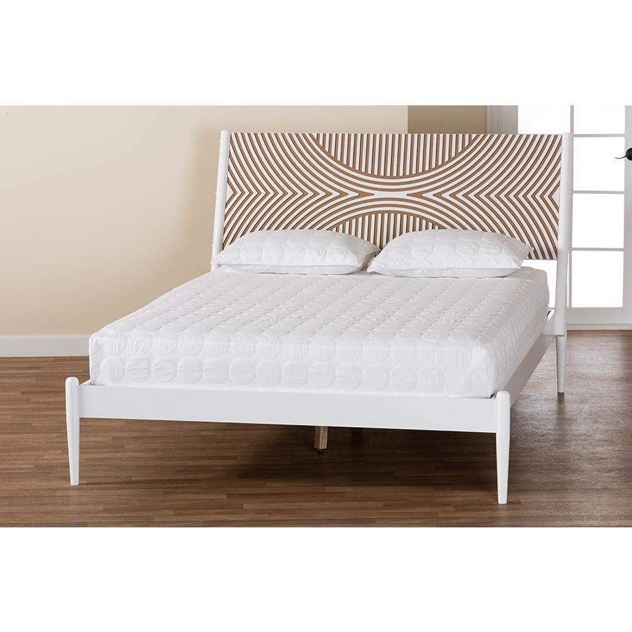 Louetta Coastal White Queen Size Platform Bed with Carved Contrasting Headboard. Picture 8