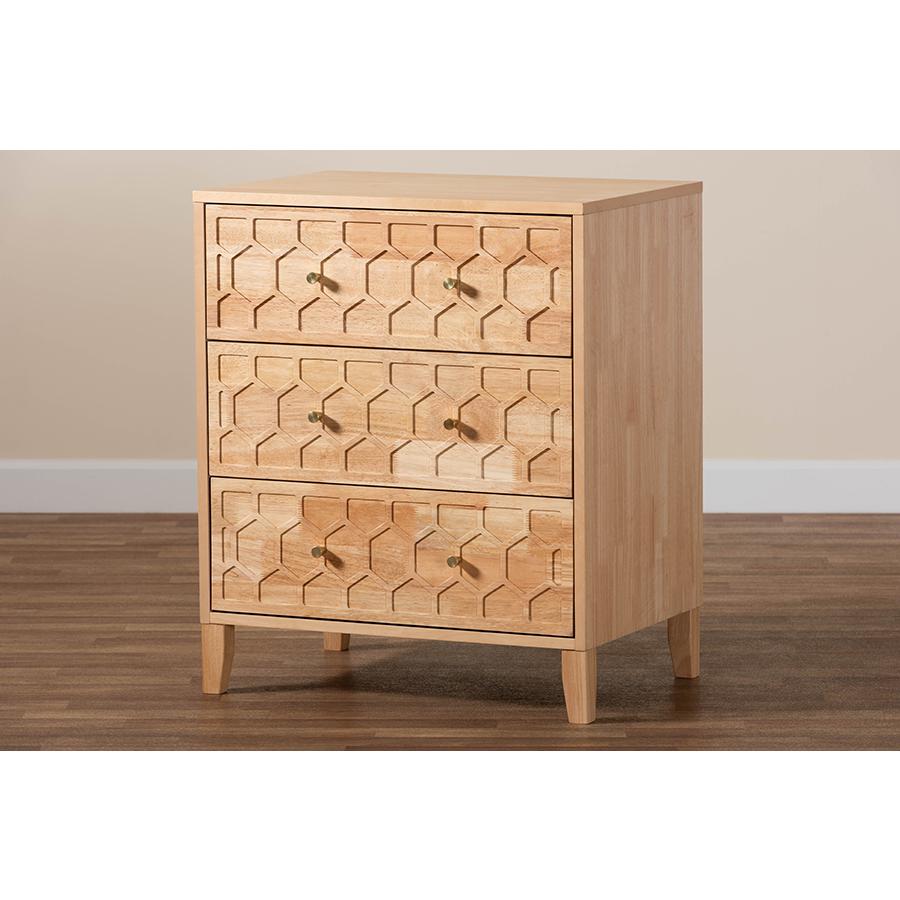 Hosea Japandi Carved Honeycomb Natural 3-Drawer Chest. Picture 9