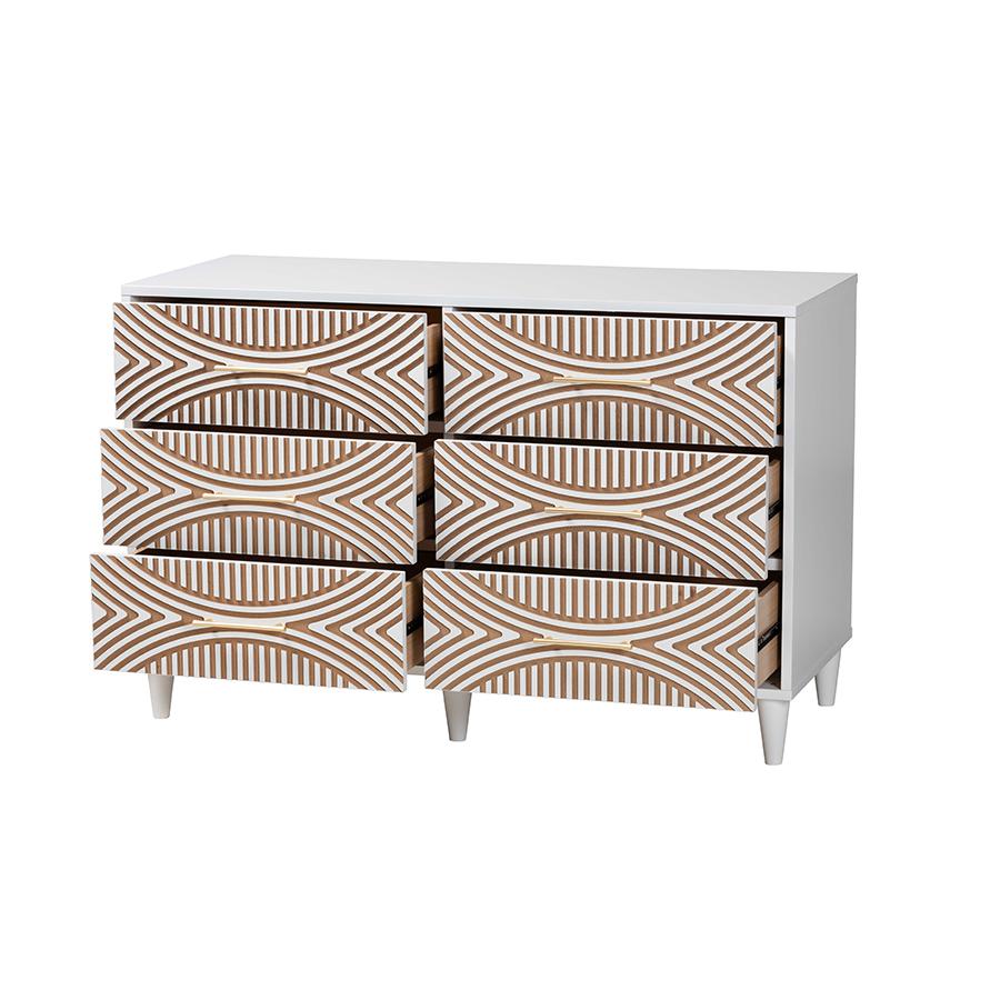 Louetta Coastal White Carved Contrasting 6-Drawer Dresser. Picture 2