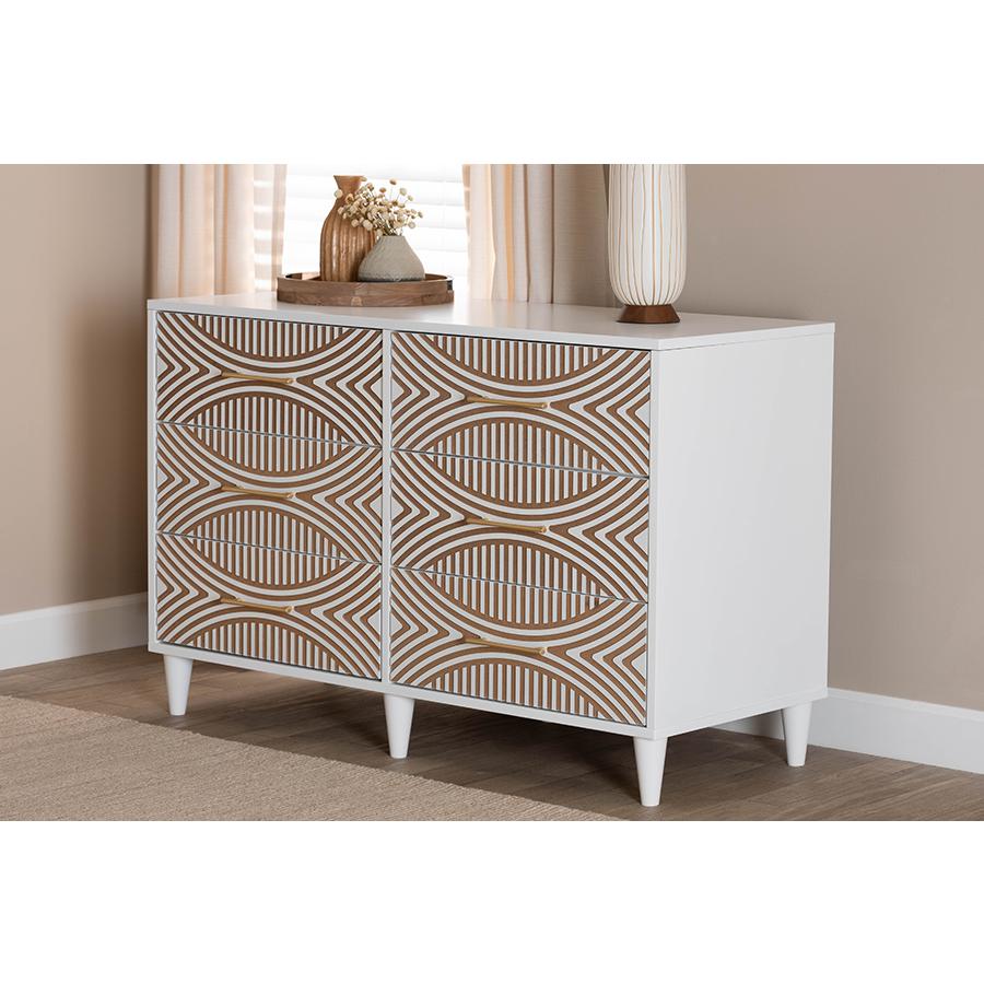 Louetta Coastal White Carved Contrasting 6-Drawer Dresser. Picture 8