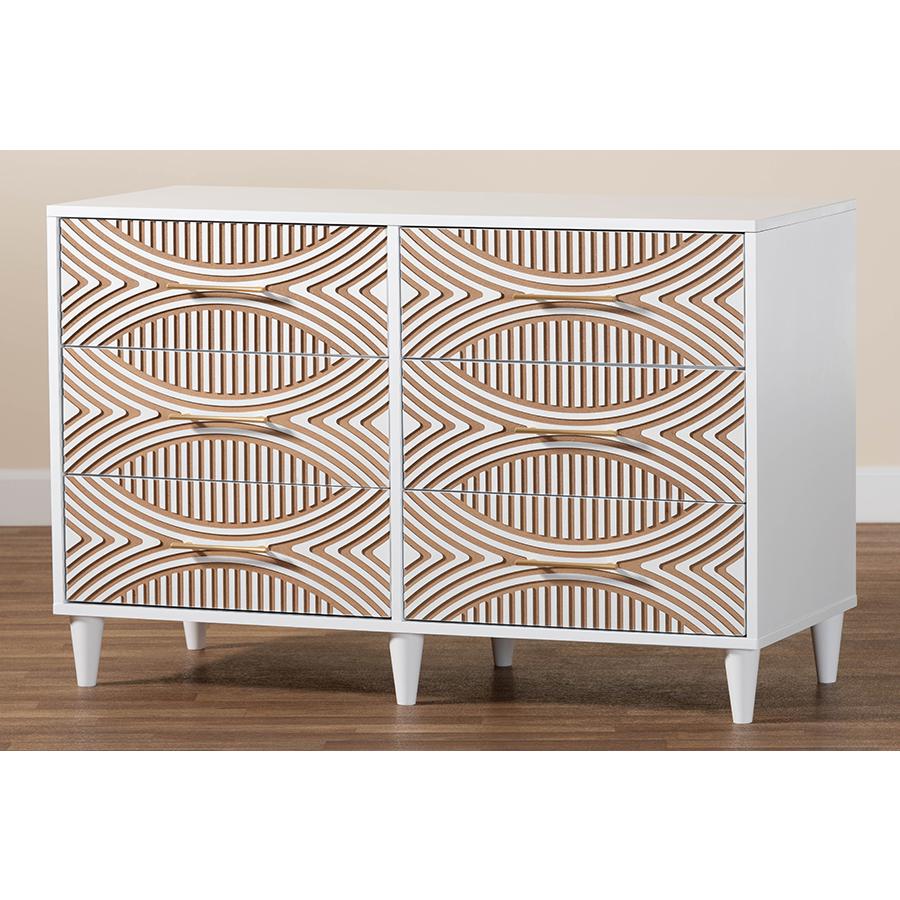 Louetta Coastal White Carved Contrasting 6-Drawer Dresser. Picture 9