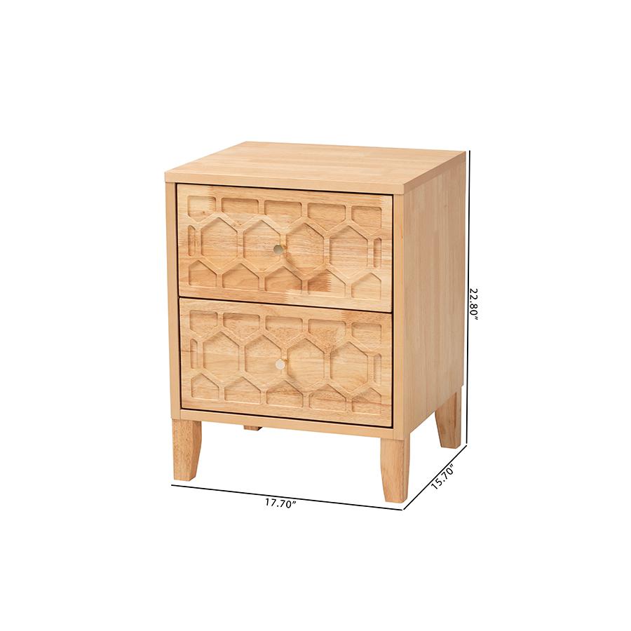 Hosea Japandi Carved Honeycomb Natural 2-Drawer Nightstand. Picture 10