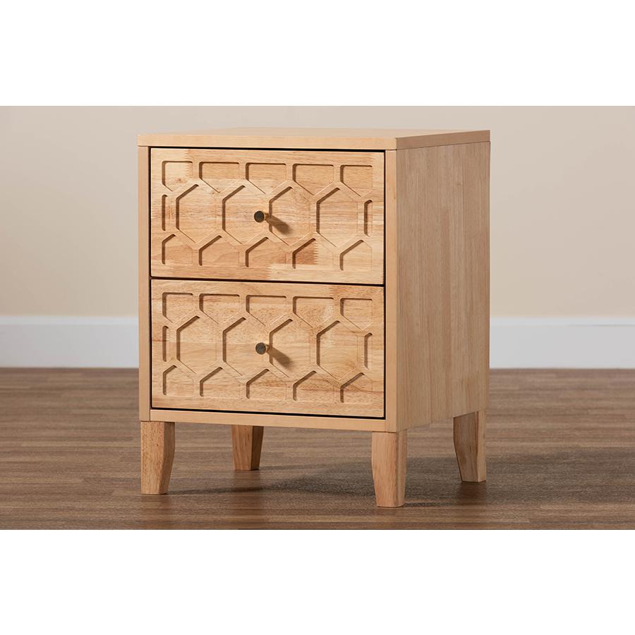 Hosea Japandi Carved Honeycomb Natural 2-Drawer Nightstand. Picture 9