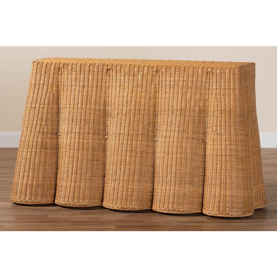 Palm Bohemian Honey Scallop Rattan Console Table. Picture 8