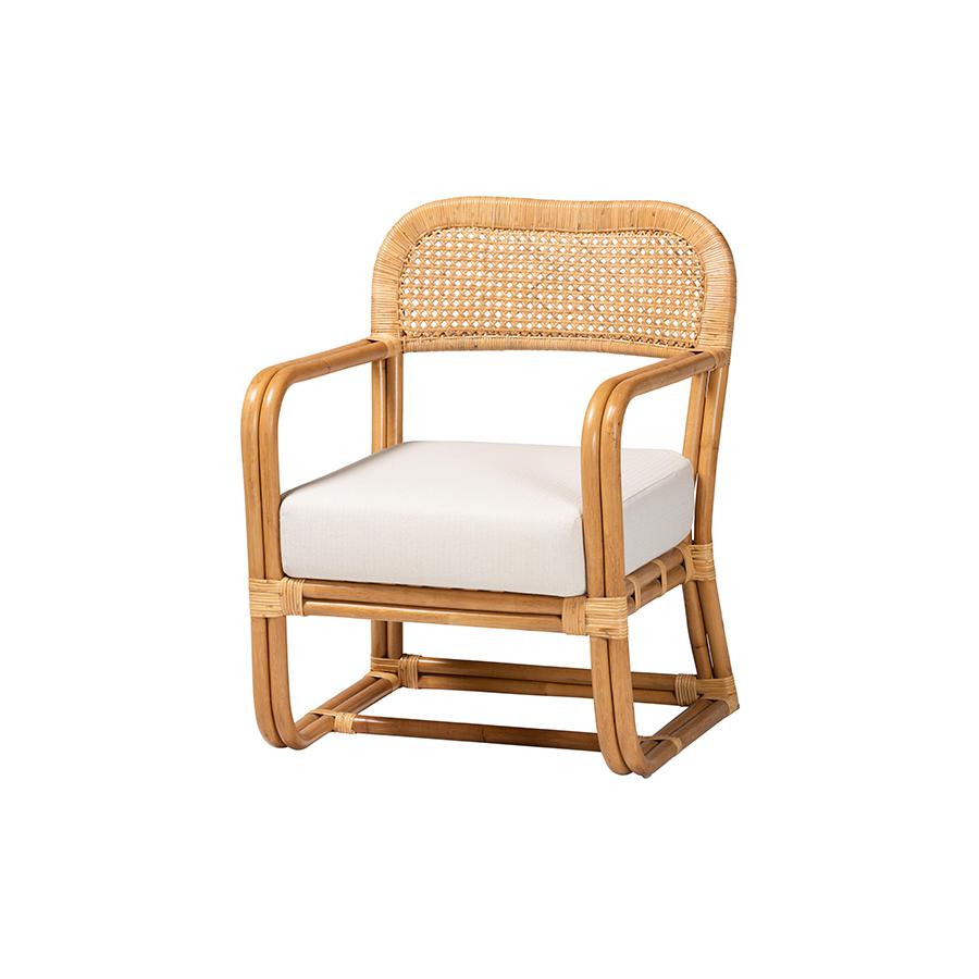 Ailith Modern Bohemian Light Honey Rattan Arm Chair. Picture 1