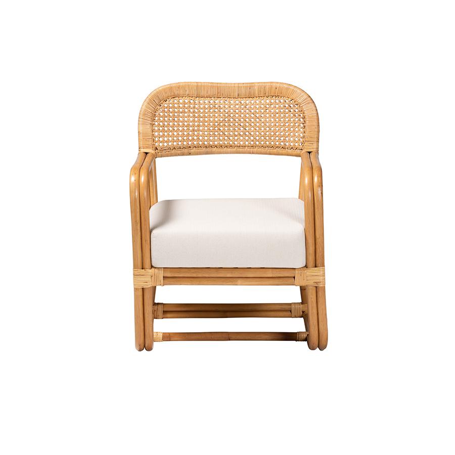 Ailith Modern Bohemian Light Honey Rattan Arm Chair. Picture 2