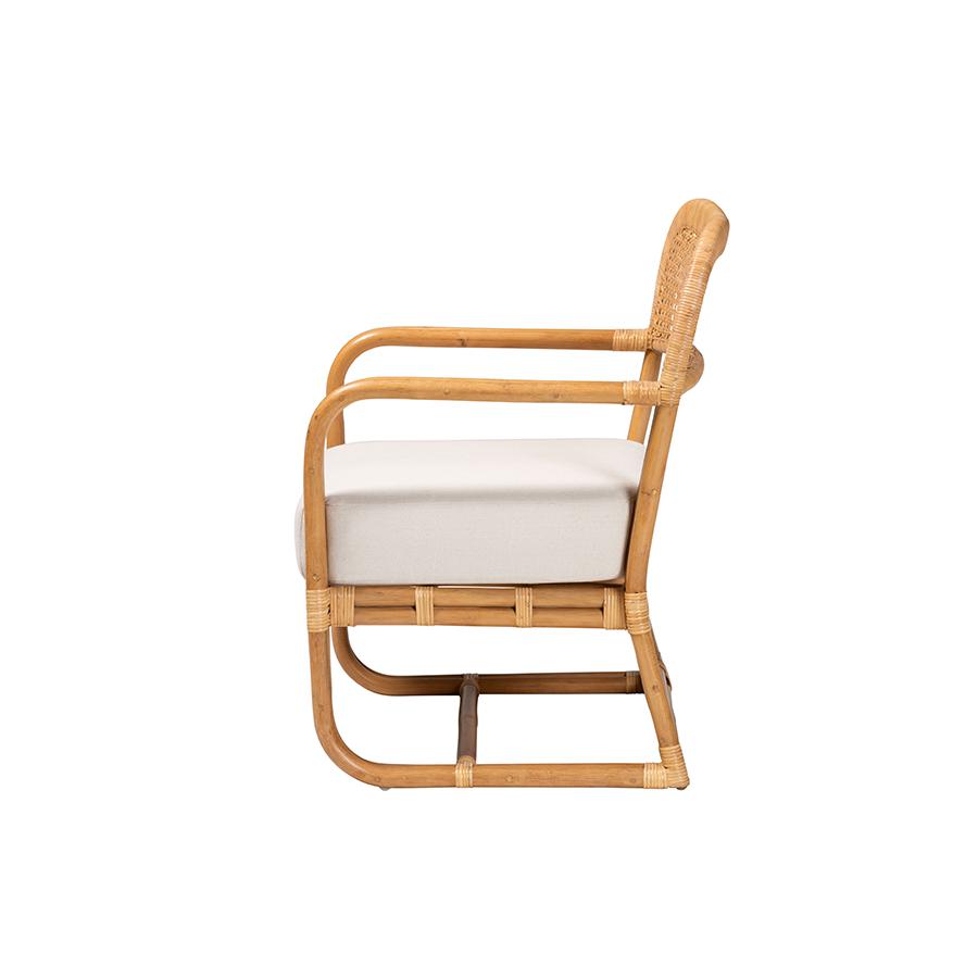 Ailith Modern Bohemian Light Honey Rattan Arm Chair. Picture 3