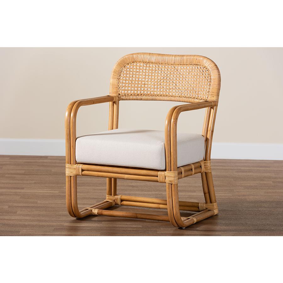 Ailith Modern Bohemian Light Honey Rattan Arm Chair. Picture 9
