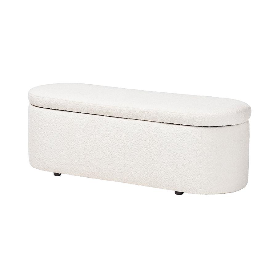 Lavina Modern White Teddy-Bear Fabric Storage Bench. Picture 1