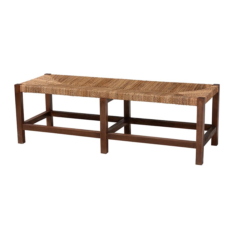 Liza Bohemian Natural Seagrass and Wood Accent Bench. Picture 1
