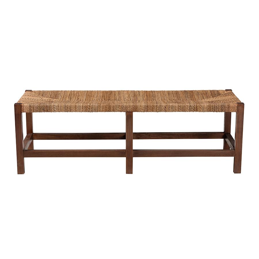 Liza Bohemian Natural Seagrass and Wood Accent Bench. Picture 2