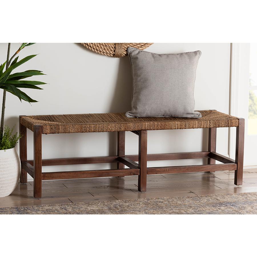 Liza Bohemian Natural Seagrass and Wood Accent Bench. Picture 6