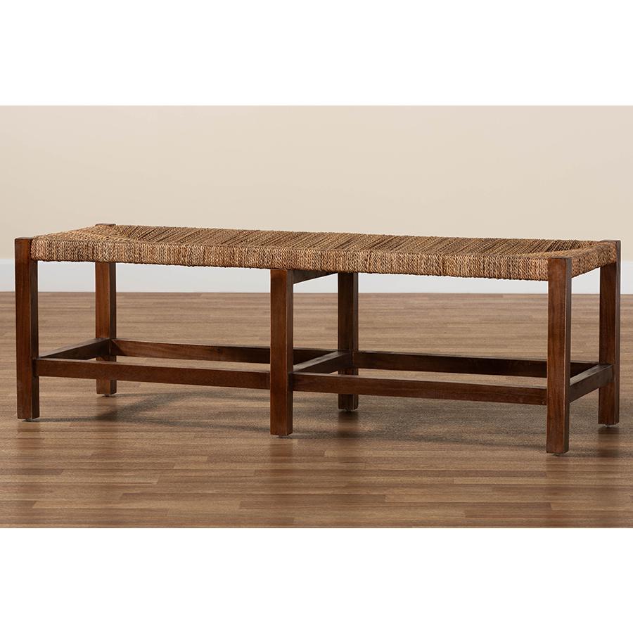 Liza Bohemian Natural Seagrass and Wood Accent Bench. Picture 7