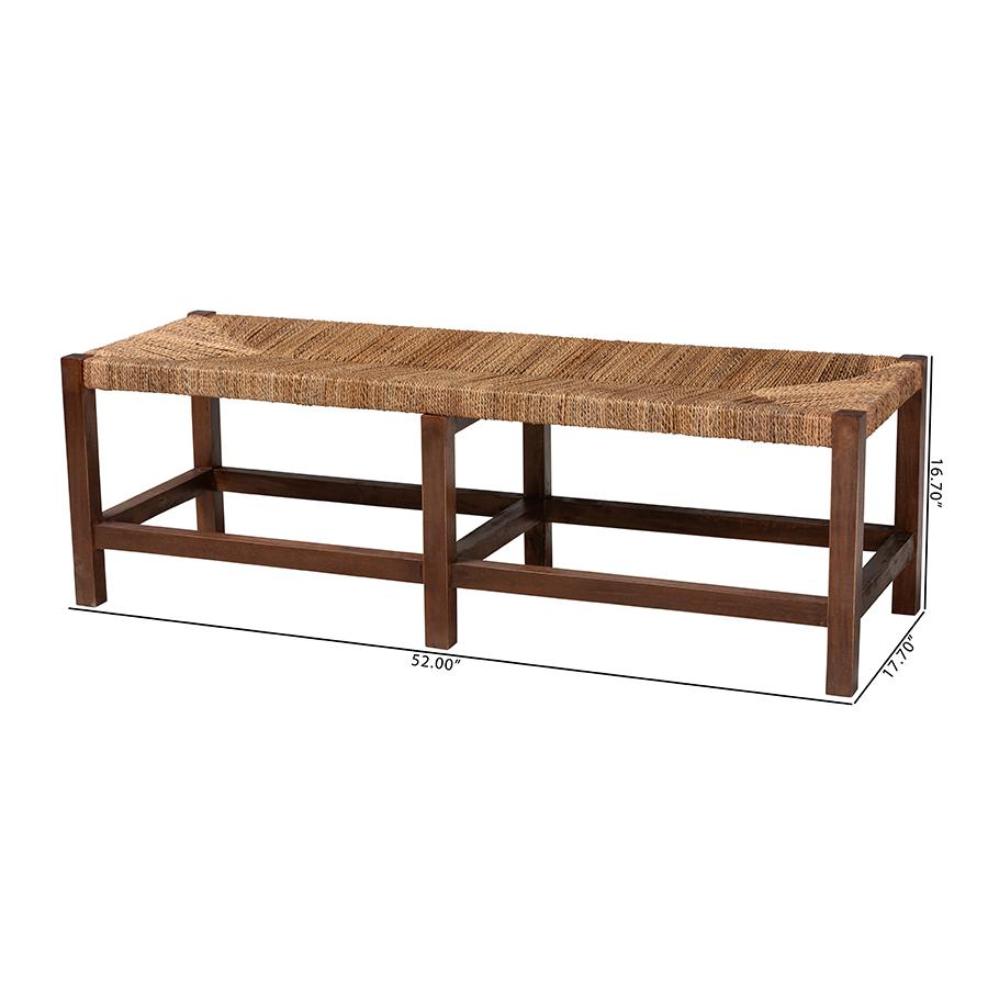 Liza Bohemian Natural Seagrass and Wood Accent Bench. Picture 8