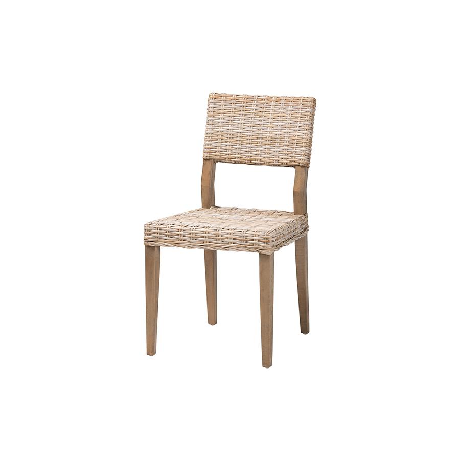 Barossa Bohemian Grey Kubu Rattan and Mahogany Wood Dining Chair. Picture 1