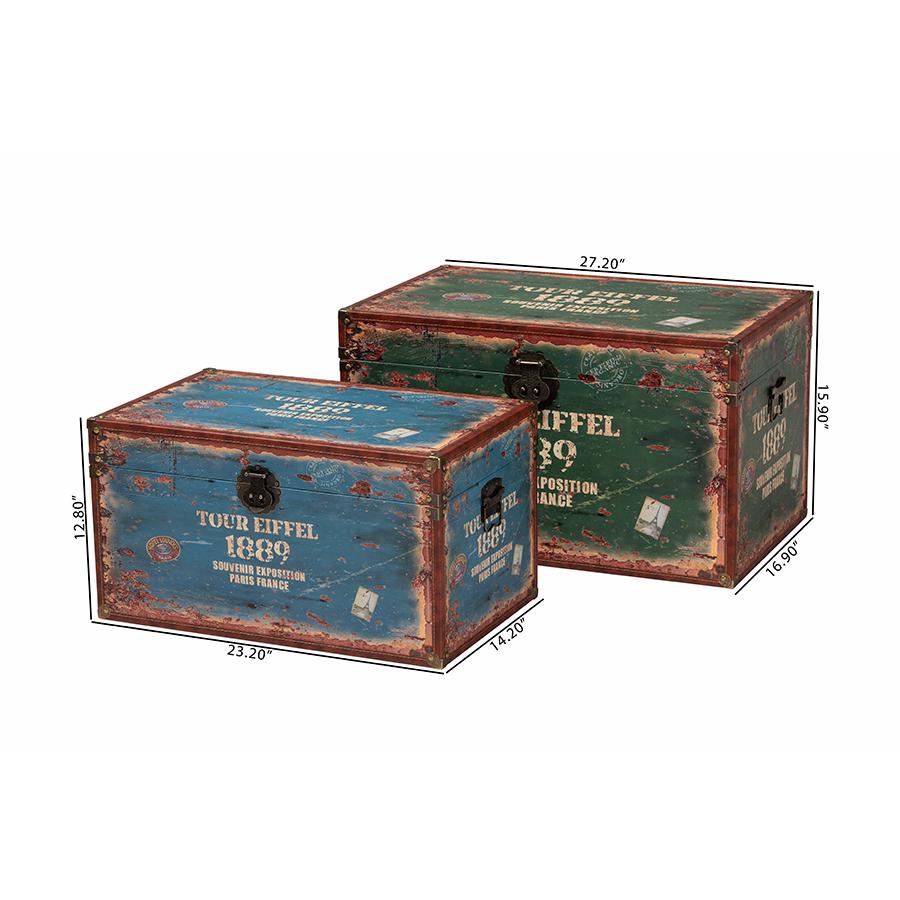 Sabeen Vintage Parisian Faux Leather and Wood 2-Piece Storage Trunk Set. Picture 11