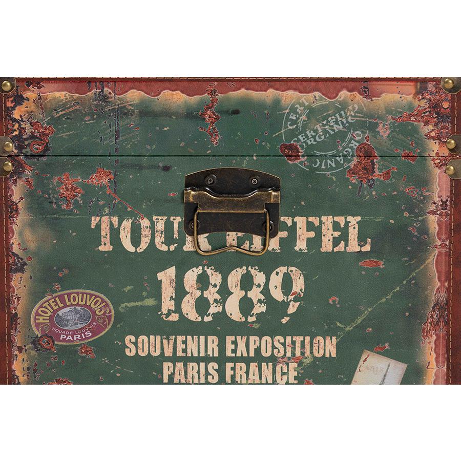 Sabeen Vintage Parisian Faux Leather and Wood 2-Piece Storage Trunk Set. Picture 8