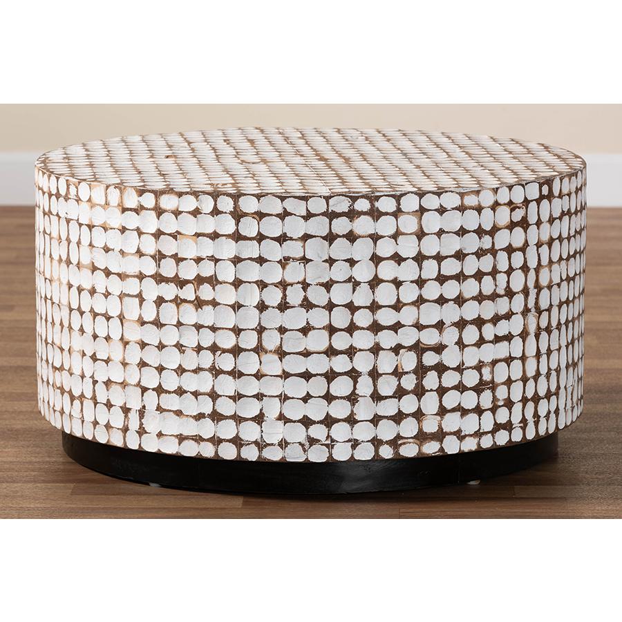 Kaloni Bohemian Ivory Coconut Shell and Acacia Wood Coffee Table. Picture 7