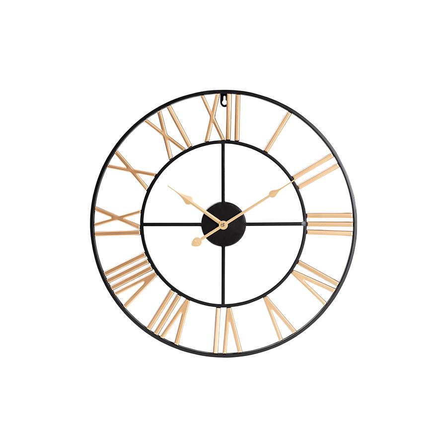 Baxton Studio Auden Modern Industrial Two-Tone Black and Gold Metal Wall Clock. Picture 1
