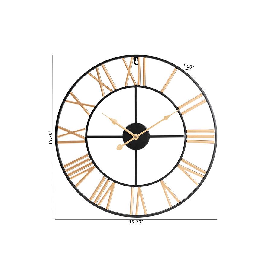 Baxton Studio Auden Modern Industrial Two-Tone Black and Gold Metal Wall Clock. Picture 4