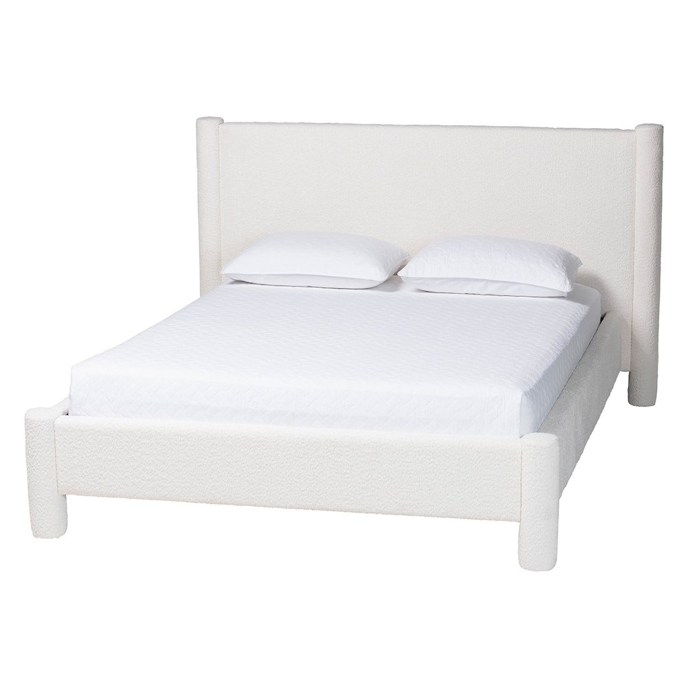 Laria Modern White Teddy-Bear Fabric Queen Size Platform Bed. Picture 1