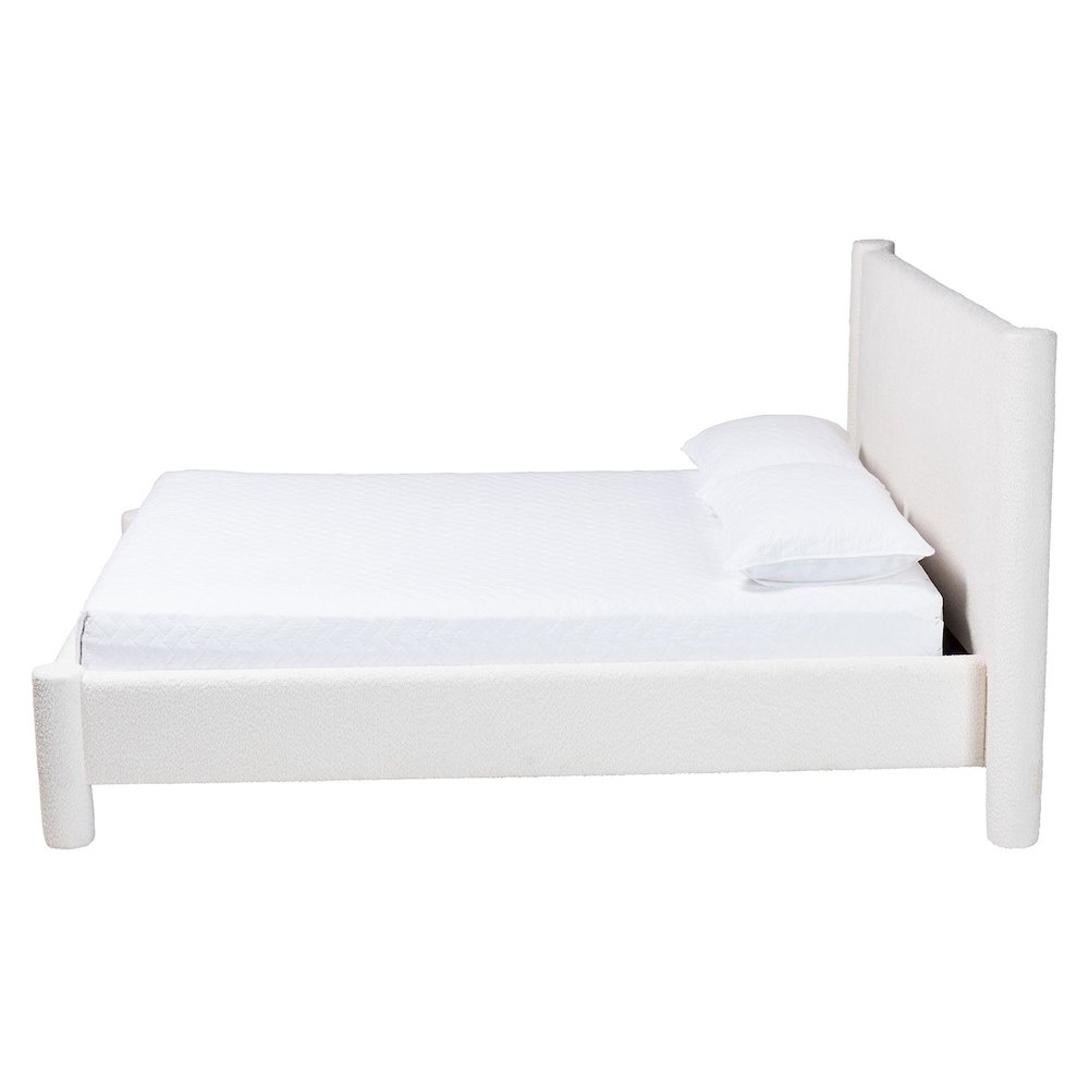 Laria Modern White Teddy-Bear Fabric Queen Size Platform Bed. Picture 2