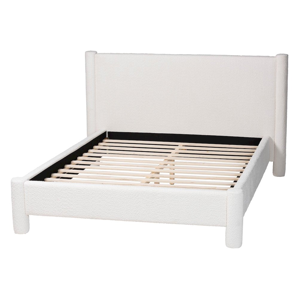 Laria Modern White Teddy-Bear Fabric Queen Size Platform Bed. Picture 3