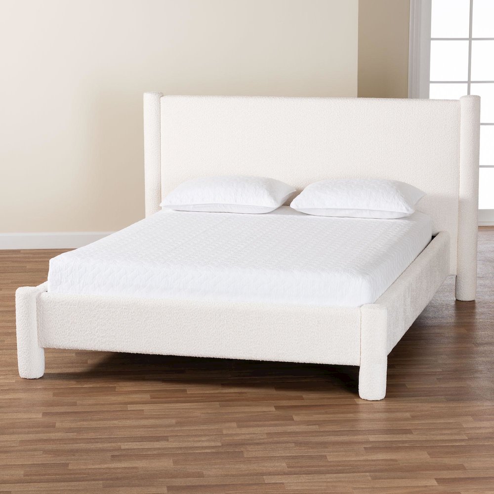 Laria Modern White Teddy-Bear Fabric Queen Size Platform Bed. Picture 8