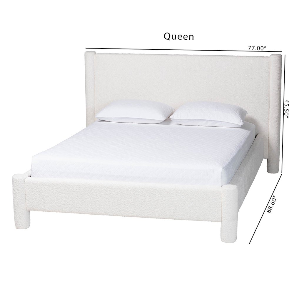 Laria Modern White Teddy-Bear Fabric Queen Size Platform Bed. Picture 9