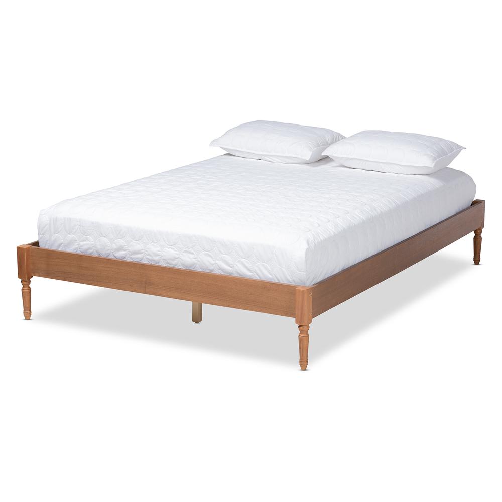 Colette French Bohemian Ash Walnut Finished Wood Queen Size Platform Bed Frame. Picture 10