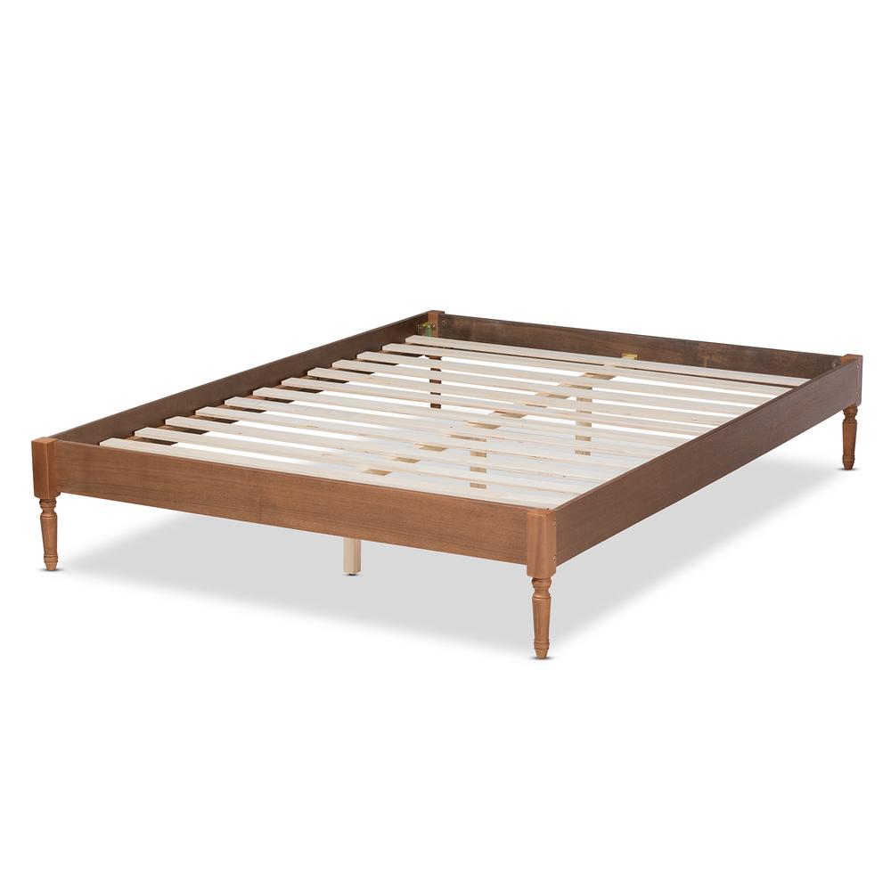 Colette French Bohemian Ash Walnut Finished Wood Queen Size Platform Bed Frame. Picture 12