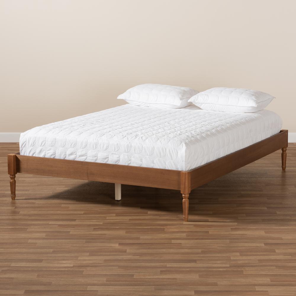 Colette French Bohemian Ash Walnut Finished Wood Queen Size Platform Bed Frame. Picture 15